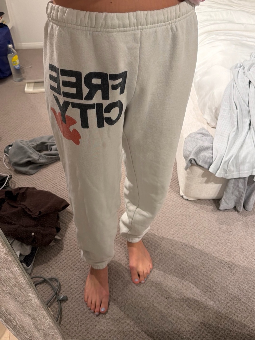 freecity white Graphic Track Pants with Rust Accent